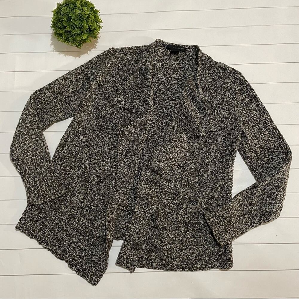 Calvin Klein Jeans Black Gray Knit Cardigan Sweater Women’s Size Medium